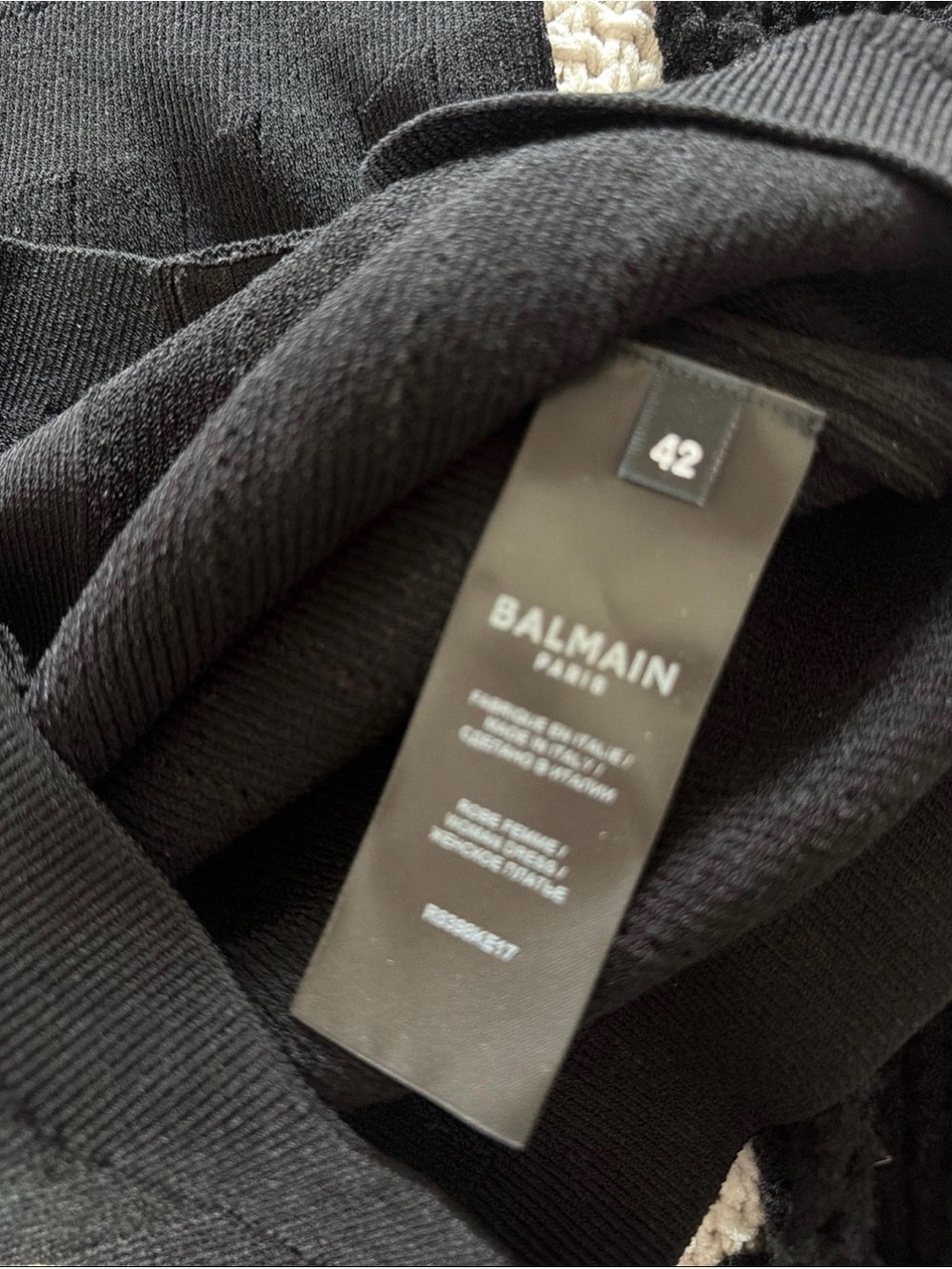 Balmain Black One-Shoulder Mesh Knit Dress with Gold Buttons - Picture 5 of 5